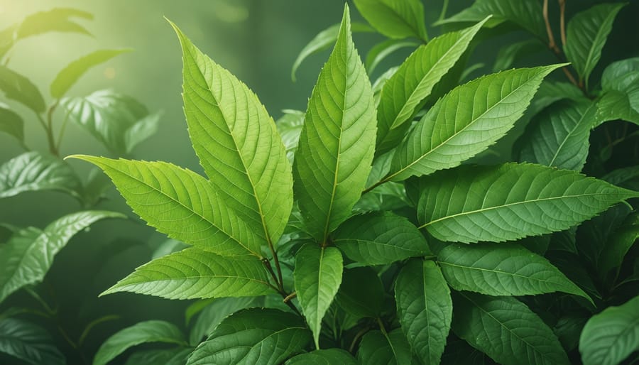 Close-up of kratom leaves showcasing their texture and color